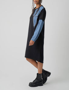 DENIM UP SWEATER DRESS