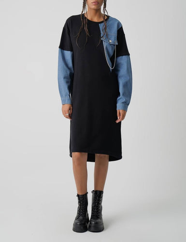 DENIM UP SWEATER DRESS