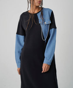 DENIM UP SWEATER DRESS