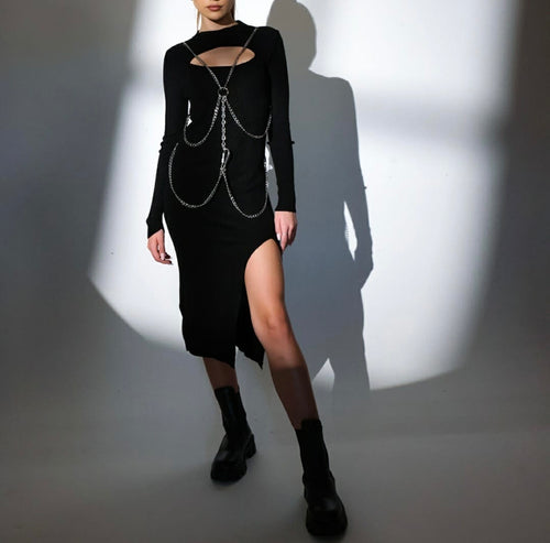 CHAINS ON ME MIDI DRESS