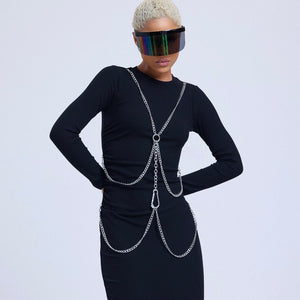 CHAINS ON ME MIDI DRESS